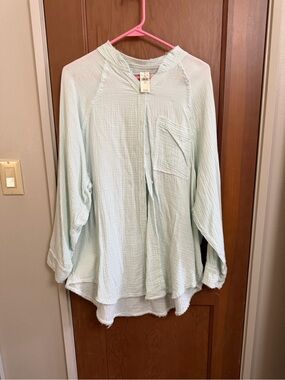 Light Mint Gauze Button-Front Women’s swim cover-up